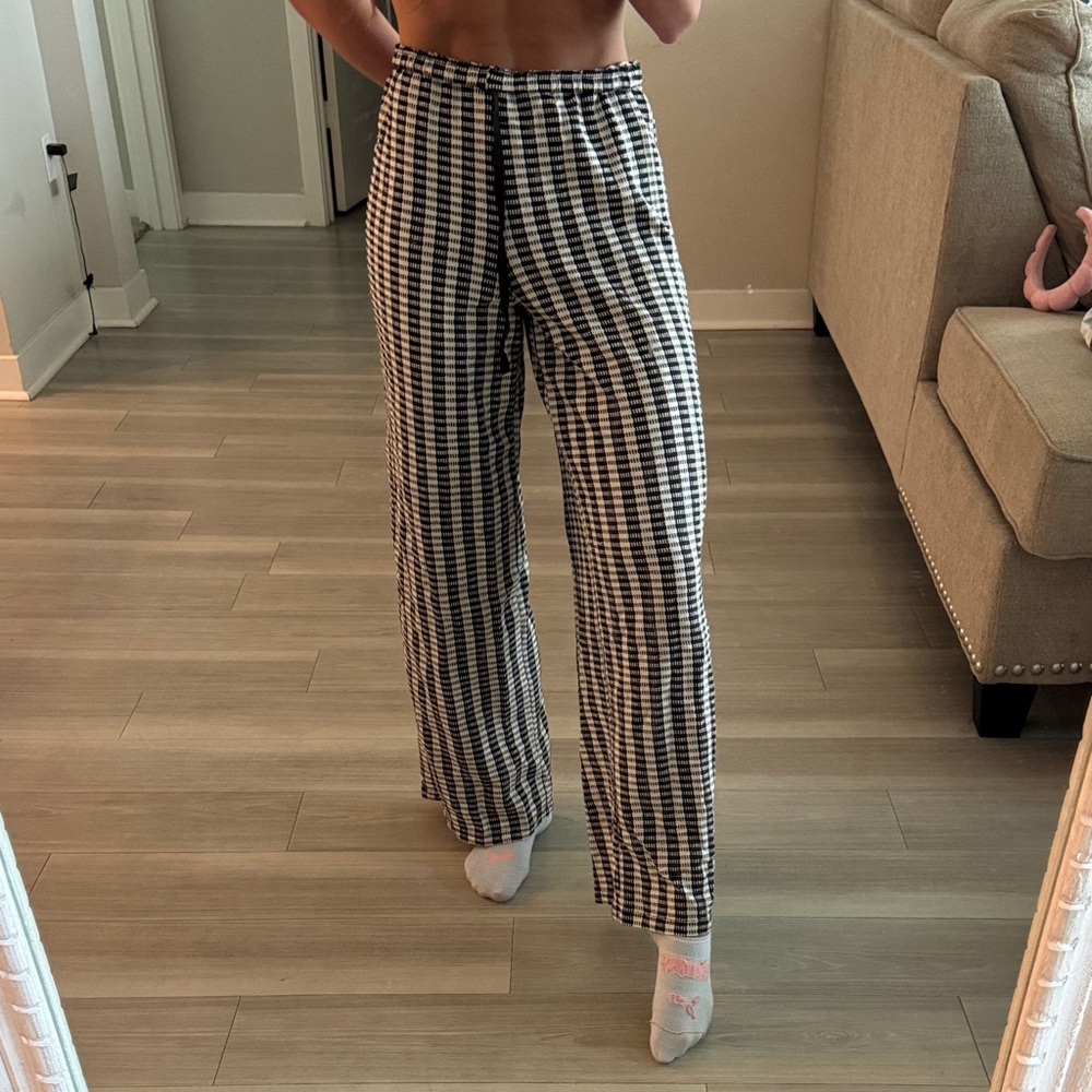 Zara Black & White Gingham Wide-Leg Pants